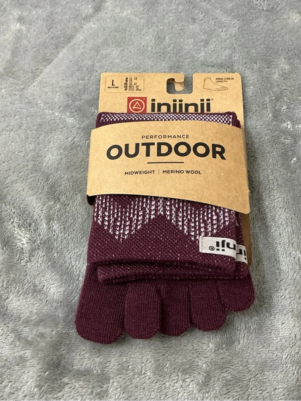 Injinji Mini Crew Length Midweight Merino Wool Toe Socks Hike Large mens 11-13